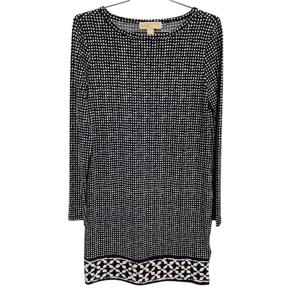Michael Michael Kors Shift Dress Size Small Long Sleeve Geometric Black White - Picture 2 of 11